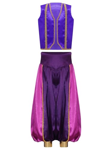 Miutii Jungen Arabische Prinz Kostüm Orientalische Weste + Haremshose Arabische Kleidung Karneval Fasching Party Outfits Lila 170-176 von Miutii