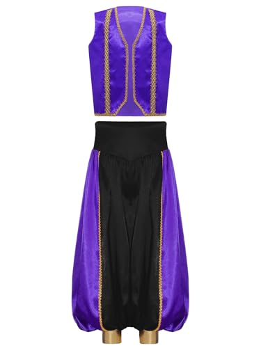Miutii Jungen Arabische Prinz Kostüm Orientalische Weste + Haremshose Arabische Kleidung Karneval Fasching Party Outfits Lila Schwarz 158-164 von Miutii