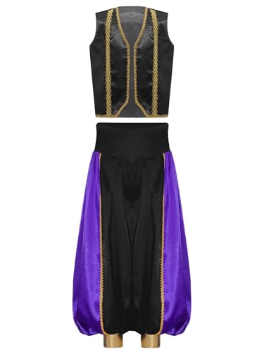 Miutii Jungen Arabische Prinz Kostüm Orientalische Weste + Haremshose Arabische Kleidung Karneval Fasching Party Outfits Schwarz 170-176 von Miutii