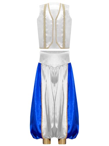 Miutii Jungen Arabische Prinz Kostüm Orientalische Weste + Haremshose Arabische Kleidung Karneval Fasching Party Outfits Weiß 134-140 von Miutii
