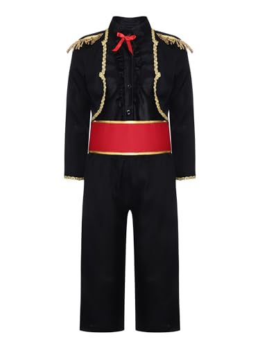 Miutii Jungen Matador Kostüm Traditionell Spanisches Stierkämpfer Kostüm Langarm Jacke Mantel + Hose Halloween Karneval Fasching Tanzkostüm Schwarz 110-122 Miutii Jungen Matador Kostüm Traditionell Spanisches Stierkämpfer Kostüm Langarm Jacke Mantel + Hose Halloween Karneval Fasching Tanzkostüm Schwarz 110-122 von Miutii