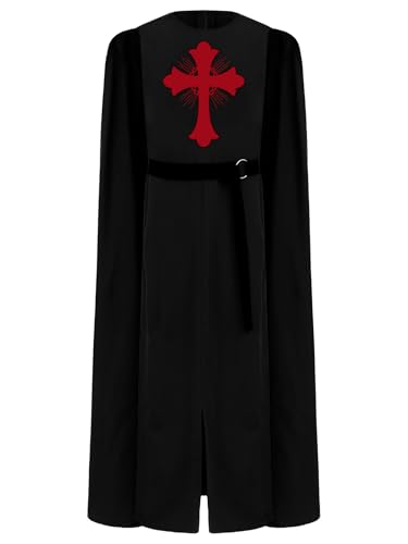 Miutii Jungen Ritter Kostüm Mittelalter Gladiator Robe mit Umhang Römischer Prinz Kostüm Ritter Kleidung Halloween Weihnachten Karneval Fasching Party Outfits Schwarz 122-128 von Miutii