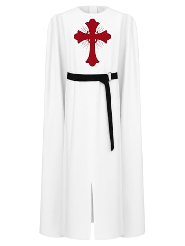 Miutii Jungen Ritter Kostüm Mittelalter Gladiator Robe mit Umhang Römischer Prinz Kostüm Ritter Kleidung Halloween Weihnachten Karneval Fasching Party Outfits Weiß 122-128 von Miutii