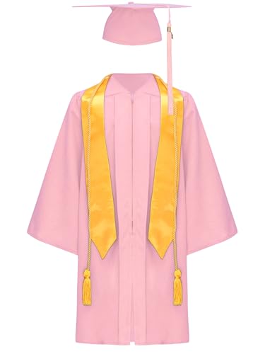 Miutii Kinder Abschluss Talar Jungen Mädchen Akademischer Robe mit Quasten Doktorhut Abschlussfeier Abschluss Robe Umhang Cape Rosa 92-98 von Miutii