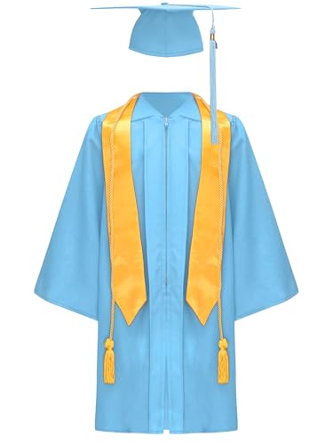 Miutii Kinder Abschluss Talar Jungen Mädchen Akademischer Robe mit Quasten Doktorhut Abschlussfeier Abschluss Robe Umhang Cape Hellblau 158-164 von Miutii