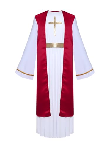 Miutii Kinder Jesus Kostüm Griechischer Gott Toga Gewand Krippenspiel Kostüm Halloween Weihnachten Karneval Party Outfits Burgundy 170-176 von Miutii