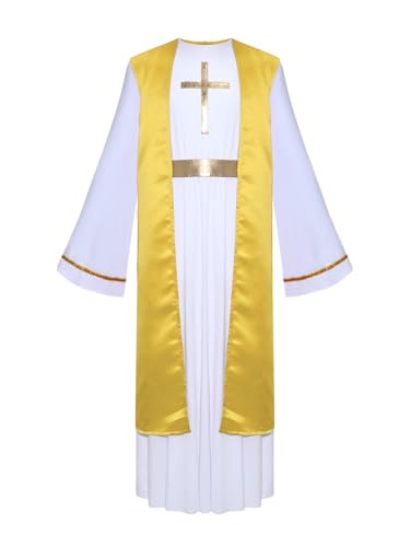 Miutii Kinder Jesus Kostüm Griechischer Gott Toga Gewand Krippenspiel Kostüm Halloween Weihnachten Karneval Party Outfits Hellgelb 170-176 von Miutii
