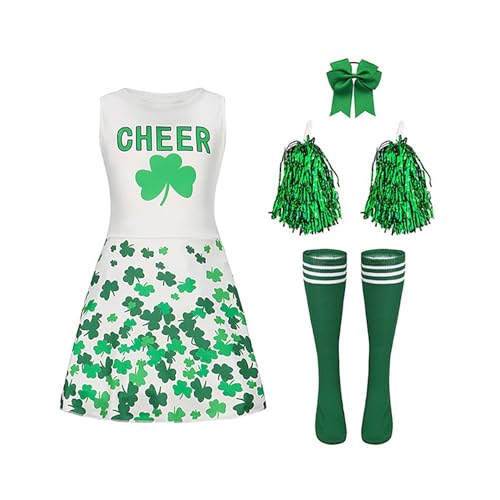 Miutii Kinder Mädchen Cheer Leader Kostüm Cheerleading Kleid mit Pompoms Socken Haarband Cheerleading Kostüm Halloween Karneval Fasching Grün 146-152 von Miutii