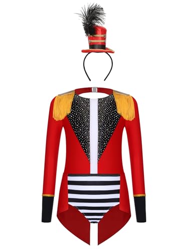 Miutii Kinder Zirkus Kostüm Mädchen Zirkusdirektor Body Overall mit Stirnband Ringmaster Outfits Halloween Weihnachten Karneval Tanzkostüm Rot 146-152 Miutii Kinder Zirkus Kostüm Mädchen Zirkusdirektor Body Overall mit Stirnband Ringmaster Outfits Halloween Weihnachten Karneval Tanzkostüm Rot 146-152 von Miutii