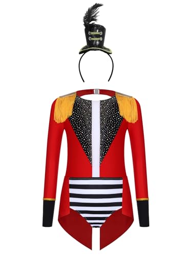 Miutii Kinder Zirkus Kostüm Mädchen Zirkusdirektor Body Overall mit Stirnband Ringmaster Outfits Halloween Weihnachten Karneval Tanzkostüm Rot Schwarz 146-152 Miutii Kinder Zirkus Kostüm Mädchen Zirkusdirektor Body Overall mit Stirnband Ringmaster Outfits Halloween Weihnachten Karneval Tanzkostüm Rot Schwarz 146-152 von Miutii