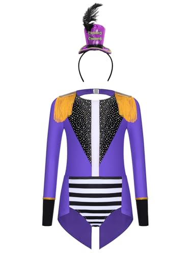 Miutii Kinder Zirkus Kostüm Mädchen Zirkusdirektor Body Overall mit Stirnband Ringmaster Outfits Halloween Weihnachten Karneval Tanzkostüm Violett 122-128 Miutii Kinder Zirkus Kostüm Mädchen Zirkusdirektor Body Overall mit Stirnband Ringmaster Outfits Halloween Weihnachten Karneval Tanzkostüm Violett 122-128 von Miutii