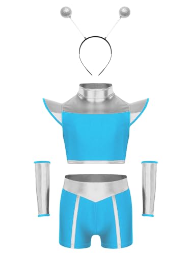 Miutii Mädchen Alien Kostüm Glänzend Weltall Astronauten Kostüm Metallic Crop Tops + Shorts + Haarreif + Armband Space Girl Outfits Alien Kleidung Hellblau 98-104 Miutii Mädchen Alien Kostüm Glänzend Weltall Astronauten Kostüm Metallic Crop Tops + Shorts + Haarreif + Armband Space Girl Outfits Alien Kleidung Hellblau 98-104 von Miutii