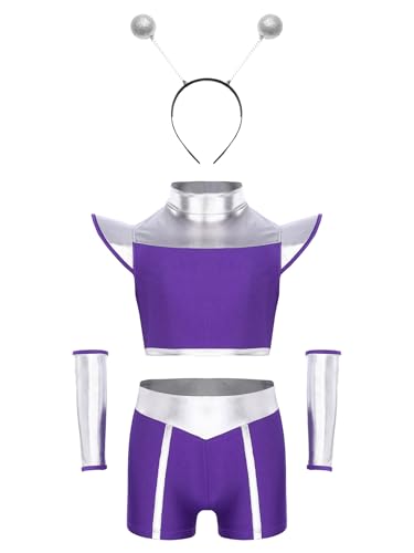 Miutii Mädchen Alien Kostüm Glänzend Weltall Astronauten Kostüm Metallic Crop Tops + Shorts + Haarreif + Armband Space Girl Outfits Alien Kleidung Lila 98-104 Miutii Mädchen Alien Kostüm Glänzend Weltall Astronauten Kostüm Metallic Crop Tops + Shorts + Haarreif + Armband Space Girl Outfits Alien Kleidung Lila 98-104 von Miutii