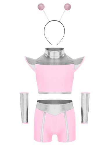 Miutii Mädchen Alien Kostüm Glänzend Weltall Astronauten Kostüm Metallic Crop Tops + Shorts + Haarreif + Armband Space Girl Outfits Alien Kleidung Rosa 110-116 Miutii Mädchen Alien Kostüm Glänzend Weltall Astronauten Kostüm Metallic Crop Tops + Shorts + Haarreif + Armband Space Girl Outfits Alien Kleidung Rosa 110-116 von Miutii