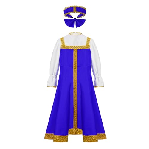 Miutii Mädchen Festlich Kleid Russischen Traditionellen Puffärmel Kleid mit Kopfbedeckung Trachtenkleid Prinzessin Kleider Geburtstag Partykleid Blau 158-164 von Miutii