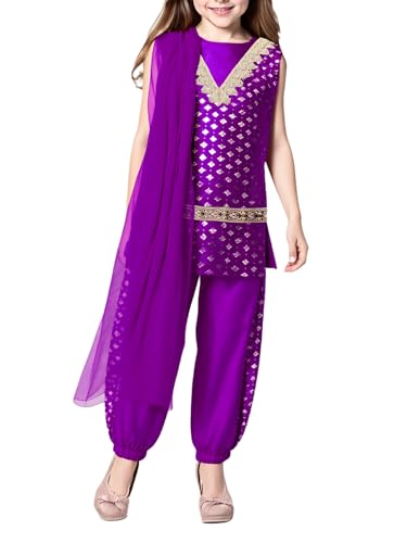 Miutii Mädchen Indische Kleidung Arabische Prinzessin Indisch Tank Tops + Pumphose + Schal Bauchtanz Outfit Karneval Fasching Tanzkostüm Lila 146-152 Miutii Mädchen Indische Kleidung Arabische Prinzessin Indisch Tank Tops + Pumphose + Schal Bauchtanz Outfit Karneval Fasching Tanzkostüm Lila 146-152 von Miutii