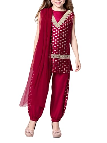 Miutii Mädchen Indische Kleidung Arabische Prinzessin Indisch Tank Tops + Pumphose + Schal Bauchtanz Outfit Karneval Fasching Tanzkostüm Weinrot 158-164 Miutii Mädchen Indische Kleidung Arabische Prinzessin Indisch Tank Tops + Pumphose + Schal Bauchtanz Outfit Karneval Fasching Tanzkostüm Weinrot 158-164 von Miutii