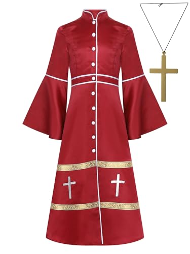 Miutii Mädchen Priester Robe Mönch Gewand Mittelalterliches Kleid + Kreuzkette Renaissance Kleid Halloween Karneval Fasching Partykleid Rot 110-116 Miutii Mädchen Priester Robe Mönch Gewand Mittelalterliches Kleid + Kreuzkette Renaissance Kleid Halloween Karneval Fasching Partykleid Rot 110-116 von Miutii