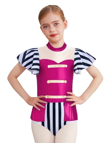 Miutii Mädchen Zirkus Kostüm Zirkusdirektor Uniform Farbblock Body Overall Tanzbody Ringmaster Outfits Showman Tanzkostüm Dunkel Rosa 158-164 von Miutii