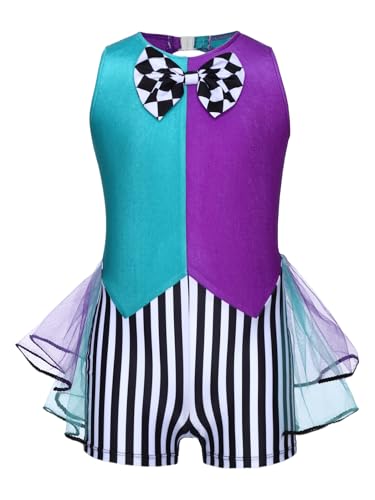 Miutii Mädchen Zirkus Kostüm Zirkusdirektor Uniform Streifen Body Overall Halloween Karneval Fasching Showman Tanzkostüm Grün 110-116 von Miutii