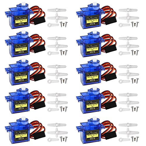 Miuzei 9G Micro Servo Motor für RC Robot Arm/Hand/Gehen Hubschrauber Boot Flugzeug Helikopter Auto Fahrzeugmodelle Steuerung mit Kabel, Mini Modellbau für Arduino (10 *Blau) von Miuzei