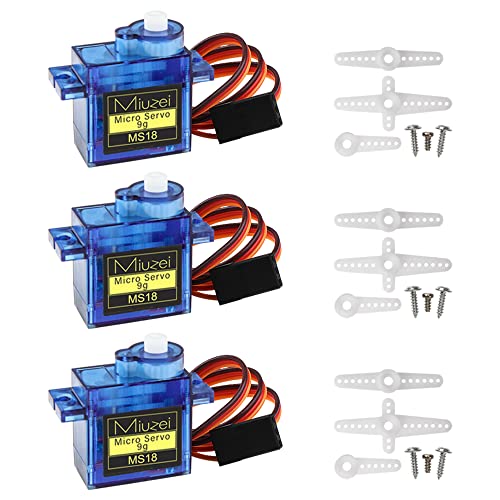 Miuzei 9G Servo Motor Micro für Arduino mini Modellbau Servos für RC Roboter Arm/Hand/Gehen Hubschrauber Boot Flugzeug Helikopter Auto Fahrzeugmodelle Steuerung mit Kabel (3 *Blau) von Miuzei