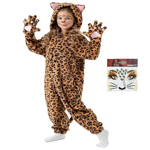 MivBuks Kinder Mädchen Leopard Kostüme Halloween Tierkostüme für Fasching Karneval Fasching Prinzessin Kleidkind (Braun, 110) von MivBuks