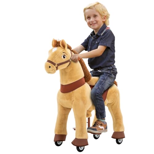 Miweba MisterEd | 𝟯 𝐉𝐀𝐇𝐑𝐄 𝐆𝐀𝐑𝐀𝐍𝐓𝐈𝐄 - E-Serie Pferd - Schaukelpferd mit Handbremse - Kuscheltier - Spielpferd zum Reiten - Kinder Pony auf Rollen - Plüschtier - Reitpferd - 3-5 Jahre von Miweba
