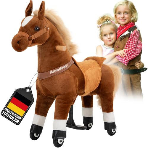 Miweba Pony Amadeus | Reitpferd auf Rollen - Pferd für Kinder - Schaukelpferd - Schaukeltier - Kuscheltier - Spielpferd zum Reiten - Plüschtier - Stofftier - Stehpferd - 4-8 Jahre von Miweba
