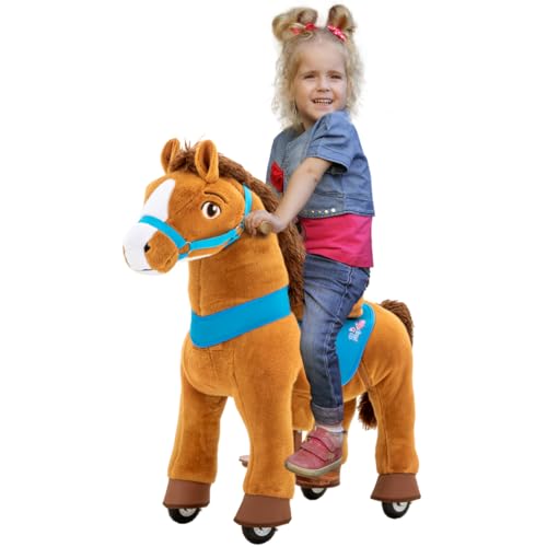 PonyCycle Amadeus | 𝟯 𝐉𝐀𝐇𝐑𝐄 𝐆𝐀𝐑𝐀𝐍𝐓𝐈𝐄 - E-Serie Pferd - Schaukelpferd mit Handbremse - Kuscheltier - Spielpferd zum Reiten - Kinder Pony auf Rollen - Plüschtier - Reitpferd - 3-5 Jahre von Miweba
