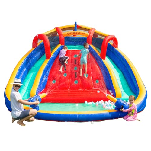 Mixcous Aufblasbare Wasserrutsche Bouncer mit doppelter Wasserkanone & Rutsche, Splash Zone - Kinder Hüpfhaus mit Kletterwand & 720W Gebläse | Schneller Aufbau, langlebiges Design Hinterhofspiel Mixcous Aufblasbare Wasserrutsche Bouncer mit doppelter Wasserkanone & Rutsche, Splash Zone - Kinder Hüpfhaus mit Kletterwand & 720W Gebläse | Schneller Aufbau, langlebiges Design Hinterhofspiel von Mixcous