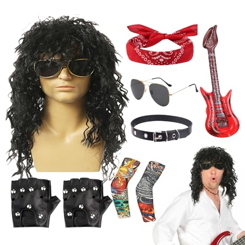Mixnexorad Punk Rocker Kostüm | Metal Disco Hippie Kleidung | Punk Perücke Outfit für Herren zu Karneval Halloween Bühnenauftritten Festivals & Events von Mixnexorad