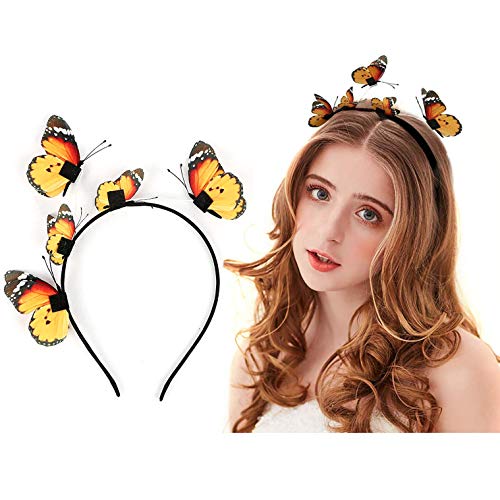 Miya Wunderschöne Schmetterling Haarreif, Kopfbedeckung, Stirnband, Haarschmuck, Kreatives Haarband für Fasching Kostüm Accessories Kopfschmuck (Gold) von Miya