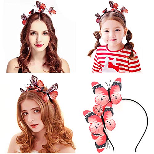 Miya Wunderschöne Schmetterling Haarreif, Kopfbedeckung, Schmetterling Stirnband, Haarschmuck, kreative Haarband für Fasching Kostüm Schmetterling Accessories Kopfschmuck, (Rot) von Miya