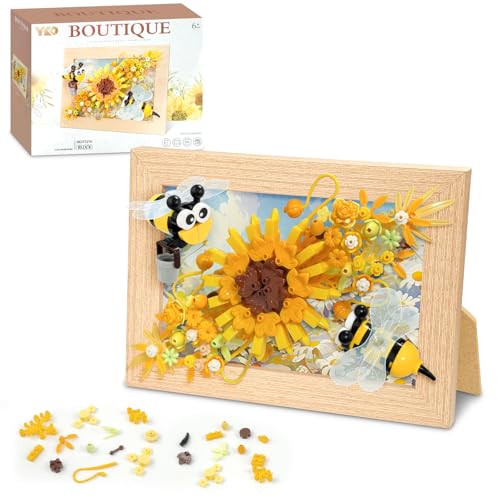 Miyacare Biene Blumen Micro Mini Bauset, Klemmbausteine Bilderrahmen Sonnenblume, Geschenk für Mädchen ab 6 Jahren und Erwachsene (Biene) von Miyacare
