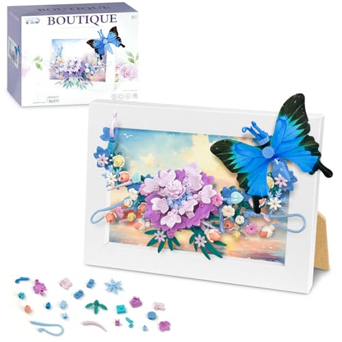 Miyacare Biene Blumen Micro Mini Bauset, Klemmbausteine Bilderrahmen Sonnenblume, Geschenk für Mädchen ab 6 Jahren und Erwachsene (Schmetterling-Blau) von Miyacare