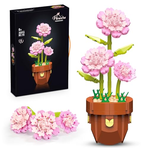 Miyacare Botanische Nelke, 403 PCS Blumen Bausteine, Kreatives Bauset für Erwachsene, Pflegeleichte Spielzeug-Pflanze, Home und Zimmer-Deko, Geschenke zum Muttertag (Nelke) von Miyacare