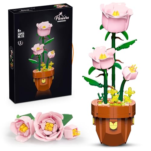Miyacare Botanische Rosa Rose, 344 PCS Blumen Bausteine, Kreatives Bauset für Erwachsene, Pflegeleichte Spielzeug-Pflanze, Home und Zimmer-Deko, Geschenke zum Muttertag (Rosa Rose) von Miyacare