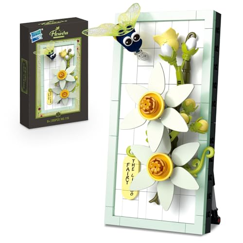 Miyacare Botanische Rose, 238 PCS Blumen Insekt Bausteine, Schreibtisch-Deko für Kinder ab 8 Jahren, Pflegeleichte Spielzeug-Pflanze, Geschenk für Mädchen und Jungen (Narzisse & Glühwürmchen) von Miyacare