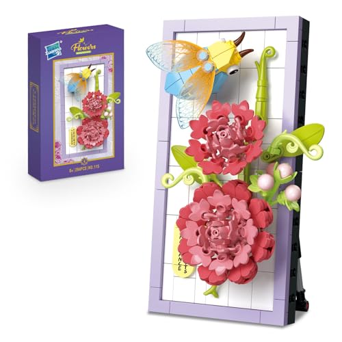 Miyacare Botanische Rose, 238 PCS Blumen Insekt Bausteine, Schreibtisch-Deko für Kinder ab 8 Jahren, Pflegeleichte Spielzeug-Pflanze, Geschenk für Mädchen und Jungen (Nelke & Zikade) von Miyacare