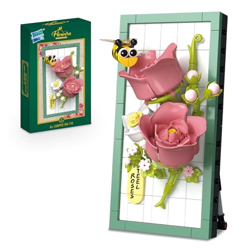 Miyacare Botanische Rose, 238 PCS Blumen Insekt Bausteine, Schreibtisch-Deko für Kinder ab 8 Jahren, Pflegeleichte Spielzeug-Pflanze, Geschenk für Mädchen und Jungen (Rosa Rose & Biene) von Miyacare