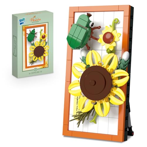 Miyacare Botanische Rose, 238 PCS Blumen Insekt Bausteine, Schreibtisch-Deko für Kinder ab 8 Jahren, Pflegeleichte Spielzeug-Pflanze, Geschenk für Mädchen und Jungen (Sonnenblume & Goldkäfer) von Miyacare