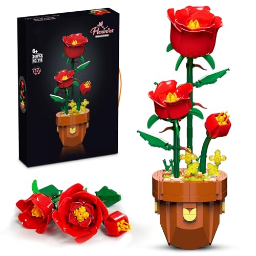 Miyacare Botanische Rote Rose, 344 PCS Blumen Bausteine, Kreatives Bauset für Erwachsene, Pflegeleichte Spielzeug-Pflanze, Home und Zimmer-Deko, Geschenke zum Valentinstag (Rote Rose) von Miyacare