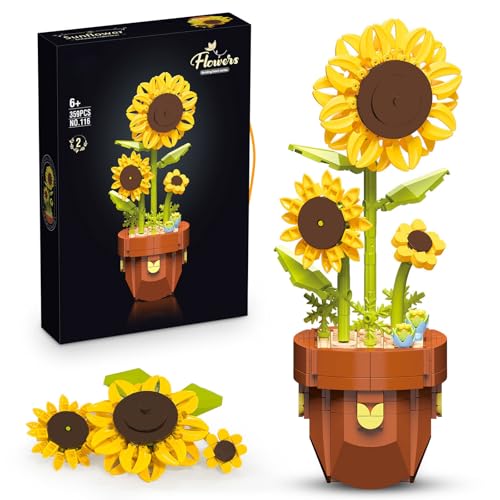 Miyacare Botanische Sonnenblume, 359 PCS Blumen Bausteine, Kreatives Bauset für Erwachsene, Pflegeleichte Spielzeug-Pflanze, Home und Zimmer-Deko, Geschenke zum Muttertag (Sonnenblume) von Miyacare