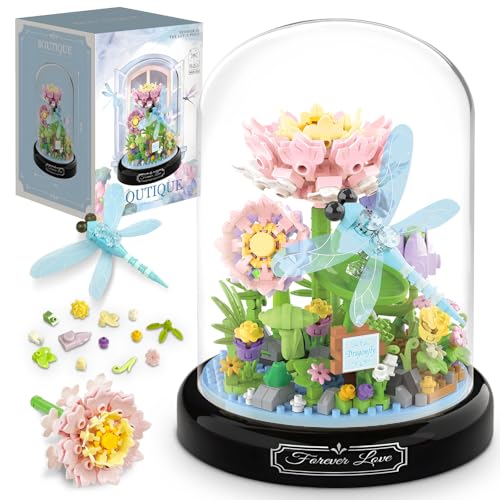 Miyacare Libelle Blumen Micro Mini Baustein Set, Blumen Insekten klemmbausteine Bausteine mit Staubdichte Kuppel Und Sockel, Geschenk für Mädchen ab 6 Jahren und Erwachsene (Libelle) von Miyacare