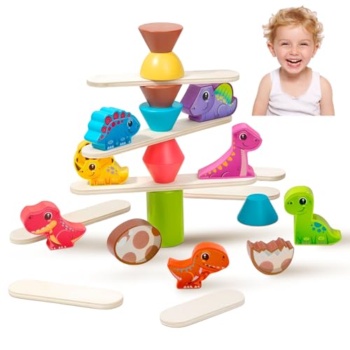 Miyacare Waldtiere-Stapelspielzeug aus Holz, Montessori Holzspielzeug ab 3 4 5 Jahren Stapelspiel, Holz Motorikspielzeug, Geschenke für Kinder (Dinosaurier) von Miyacare