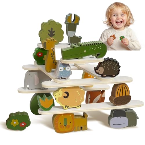 Miyacare Waldtiere-Stapelspielzeug aus Holz, Montessori Holzspielzeug ab 3 4 5 Jahren Stapelspiel, Holz Motorikspielzeug, Geschenke für Kinder (Waldtiere) von Miyacare