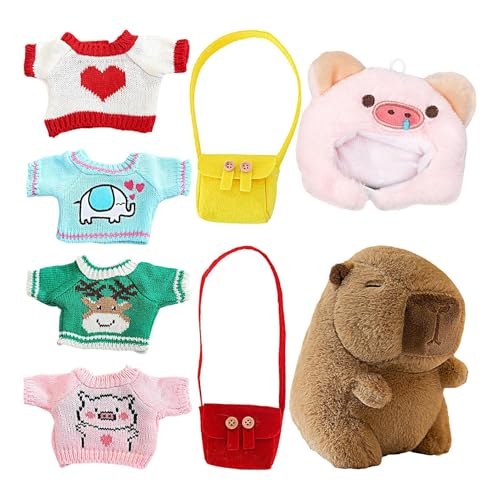 Miyanvuo Capybara-Plüschtiere, Capybara-Plüsch, Gefülltes Capybara-Umarmungskissen, 9,84 Zoll großes gefülltes Capybara-Spielzeug mit Kleidung und Accessoires, Plüsch-Wurfkissen für die Dekoration von von Miyanvuo