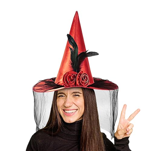Miyanvuo Hexenhut | Hexen Hut Mit Breiter Krempe Halbschleier Und Blume - Tragbares Halloween Kostümzubehör Für Damen Karneval Fantasy Festival Miyanvuo Hexenhut | Hexen Hut Mit Breiter Krempe Halbschleier Und Blume - Tragbares Halloween Kostümzubehör Für Damen Karneval Fantasy Festival von Miyanvuo