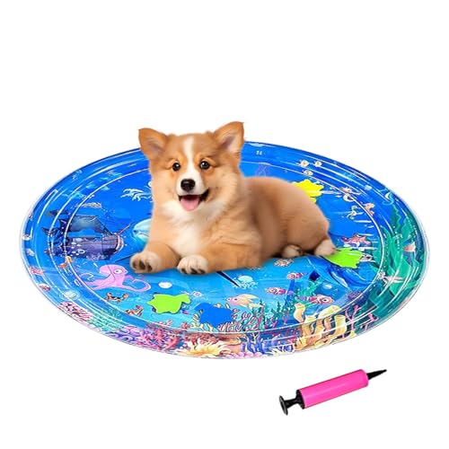 Miyanvuo Katzen Wasser Spielmatte | Hund Wasserspielmatte Mit Aufblasbarer Pumpe | Haustier Kühlkissen Und Baby Krabbelmatte Für Zuhause Outdoor Bei Langeweile Und von Miyanvuo